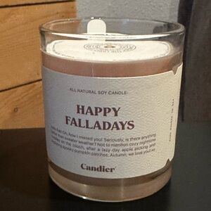 NWT Candier Happy Falladays Soy Candle / never burned; new, flawless